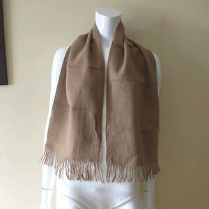 Vtg Scarf Unisex Brown 100% Camel Hair Fringes Luxury Rectangle 10x48"